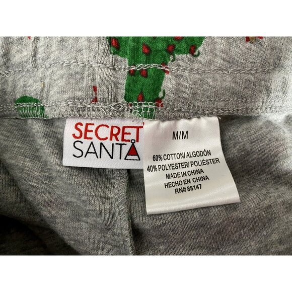 Womens Christmas Pajama Bottoms Gray Sz M Drawstring Waist Cactus Santa Hat NEW - Picture 4 of 4